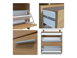 Zapatero Malea – Zapatero colgante para 16 pares de zapatos con 1 cajón, Estantería para Zapatos en Roble Escandinavo / blanco mate (89 x 95,5 x 23 cm)