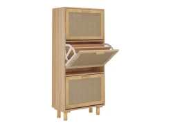 Zapatero marrón de 52 x 25 x 115 cm, madera de ingeniería y ratán