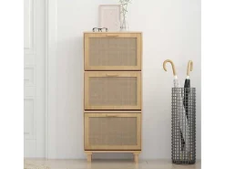 Zapatero marrón de 52 x 25 x 115 cm, madera de ingeniería y ratán