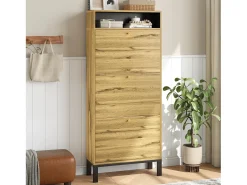 Zapatero moderno - 63 x 24 x 147 cm - con 3 puertas + compartimentos adicionales - MDF - natural