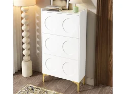 Zapatero moderno - 63 x 24 x 120 cm - con 3 puertas + patas metálicas - MDF - blanco