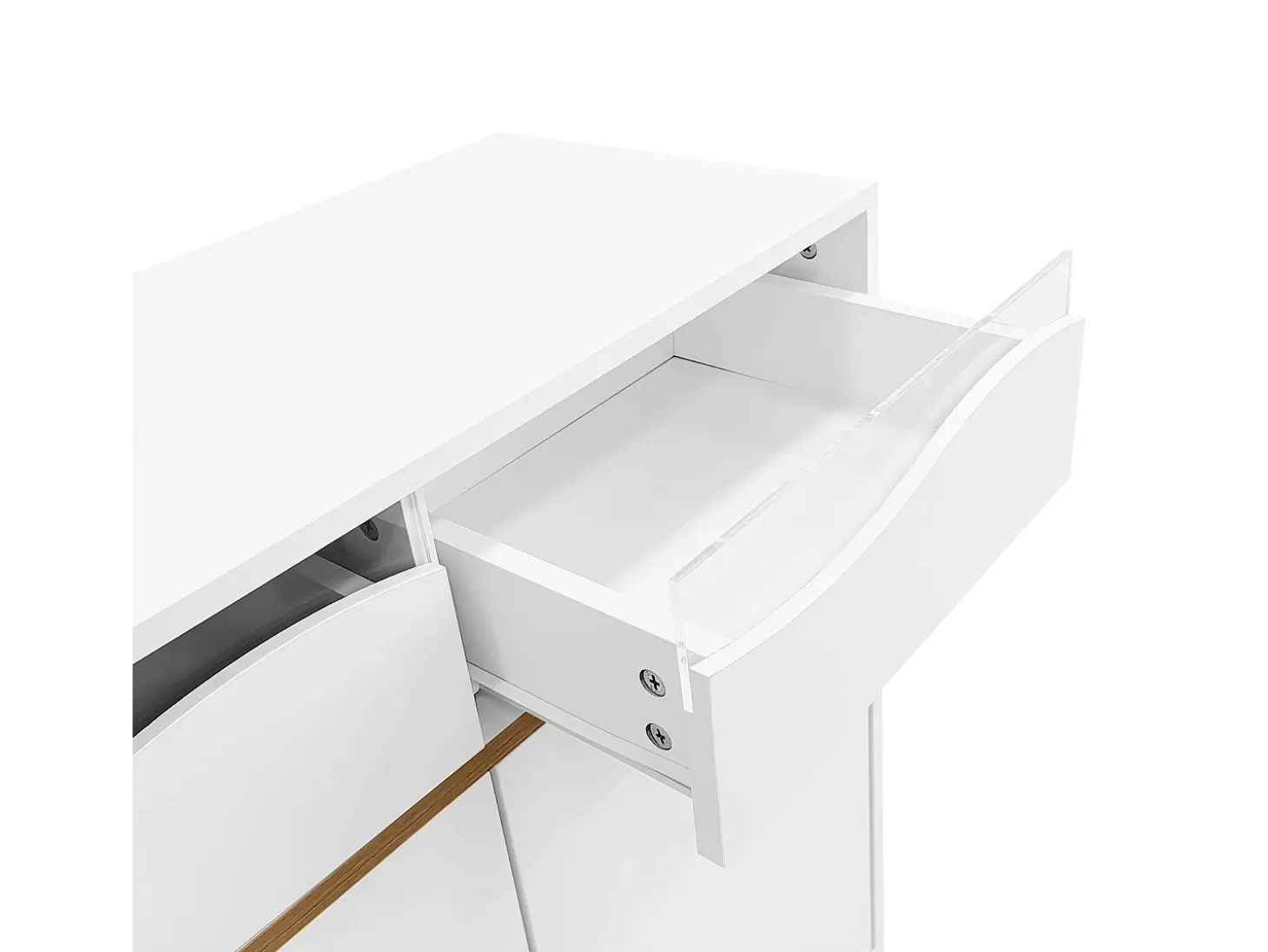Zapatero moderno blanco con LED y 2 cajones, diseño e iluminación para pasillo