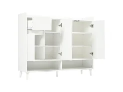 Zapatero moderno con 2 cajones, 4 puertas, estantes regulables, negro (120x24x107 cm)