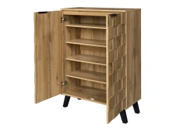 Zapatero moderno con 5 compartimentos, mueble de almacenaje con 2 puertas, color madera