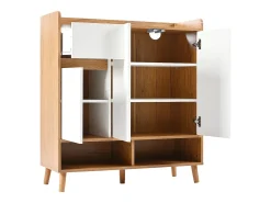 Zapatero moderno con 2 estantes zapateros, 4 puertas, estantes regulables, madera maciza, blanco (120x35x99 cm)