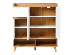Zapatero moderno con 2 estantes zapateros, 4 puertas, estantes regulables, madera maciza, blanco (120x35x99 cm)