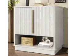 Zapatero moderno con 2 puertas y compartimento abierto - 60 x 40 x 61 cm - tiradores dorados - MDF - blanco