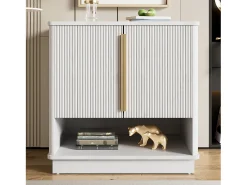Zapatero moderno con 2 puertas y compartimento abierto - 60 x 40 x 61 cm - tiradores dorados - MDF - blanco