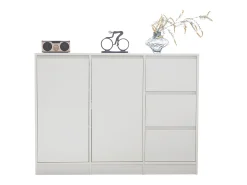Zapatero moderno con gran espacio de almacenaje, 2 puertas y 3 cajones, balda regulable, blanco (120x35x90 cm)