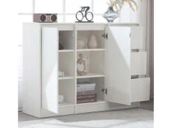 Zapatero moderno con gran espacio de almacenaje, 2 puertas y 3 cajones, balda regulable, blanco (120x35x90 cm)