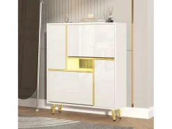 Zapatero moderno con iluminación LED de 16 colores, diseño lacado, MDF, blanco (80x25x96 cm)