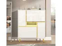 Zapatero moderno con iluminación LED de 16 colores, diseño lacado, MDF, blanco (80x25x96 cm)
