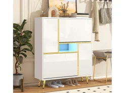 Zapatero moderno con iluminación LED de 16 colores, diseño lacado, MDF, blanco (80x25x96 cm)