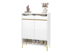 Zapatero moderno con LED de 16 colores, almacenaje y 2 cajones, madera MDF, blanco (80x35x105 cm)