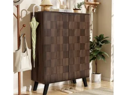 Zapatero moderno de 5 compartimentos en madera oscura - 80 x 35,5 x 110 cm - aglomerado - natural oscuro
