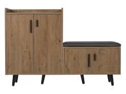 Zapatero moderno, madera natural, con 4 puertas de almacenaje, tiradores metálicos asimétricos, (120x34x82 cm)