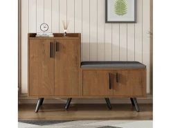 Zapatero moderno, madera natural, con 4 puertas de almacenaje, tiradores metálicos asimétricos, (120x34x82 cm)