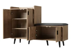 Zapatero moderno, madera natural, con 4 puertas de almacenaje, tiradores metálicos asimétricos, (120x34x82 cm)