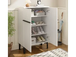 Zapatero moderno para la entrada - 60 x 34,5 x 95 cm - con 2 puertas y estantes ajustables - tablero de partículas - blanco