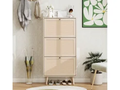 Zapatero natural con 3 puerta basculante y tiradores negros - Ideal para entradas y pasillos