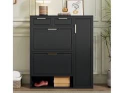 Zapatero negro - Zapatero con 2 cajones y 1 puerta - 2 zapateros plegables - para salón y dormitorio