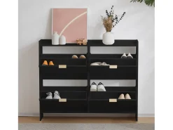 Zapatero negro con 4 puertas y estantes abiertos - para recibidores y pasillos