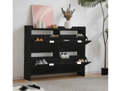 Zapatero negro con 4 puertas y estantes abiertos - para recibidores y pasillos