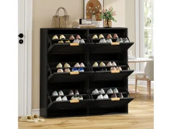 Zapatero negro con 6 puertas abatibles, 118x25x115 cm