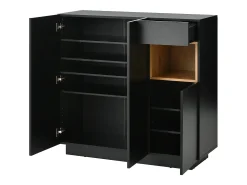 Zapatero negro con iluminación LED - Zapatero de 3 puertas y 1 cajón - estantes regulables