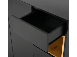 Zapatero negro con iluminación LED - Zapatero de 3 puertas y 1 cajón - estantes regulables