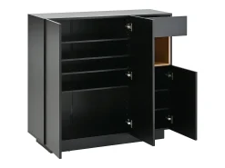 Zapatero negro con iluminación LED - Zapatero de 3 puertas y 1 cajón - estantes regulables