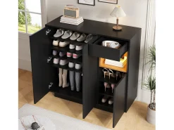 Zapatero negro con iluminación LED - Zapatero de 3 puertas y 1 cajón - estantes regulables