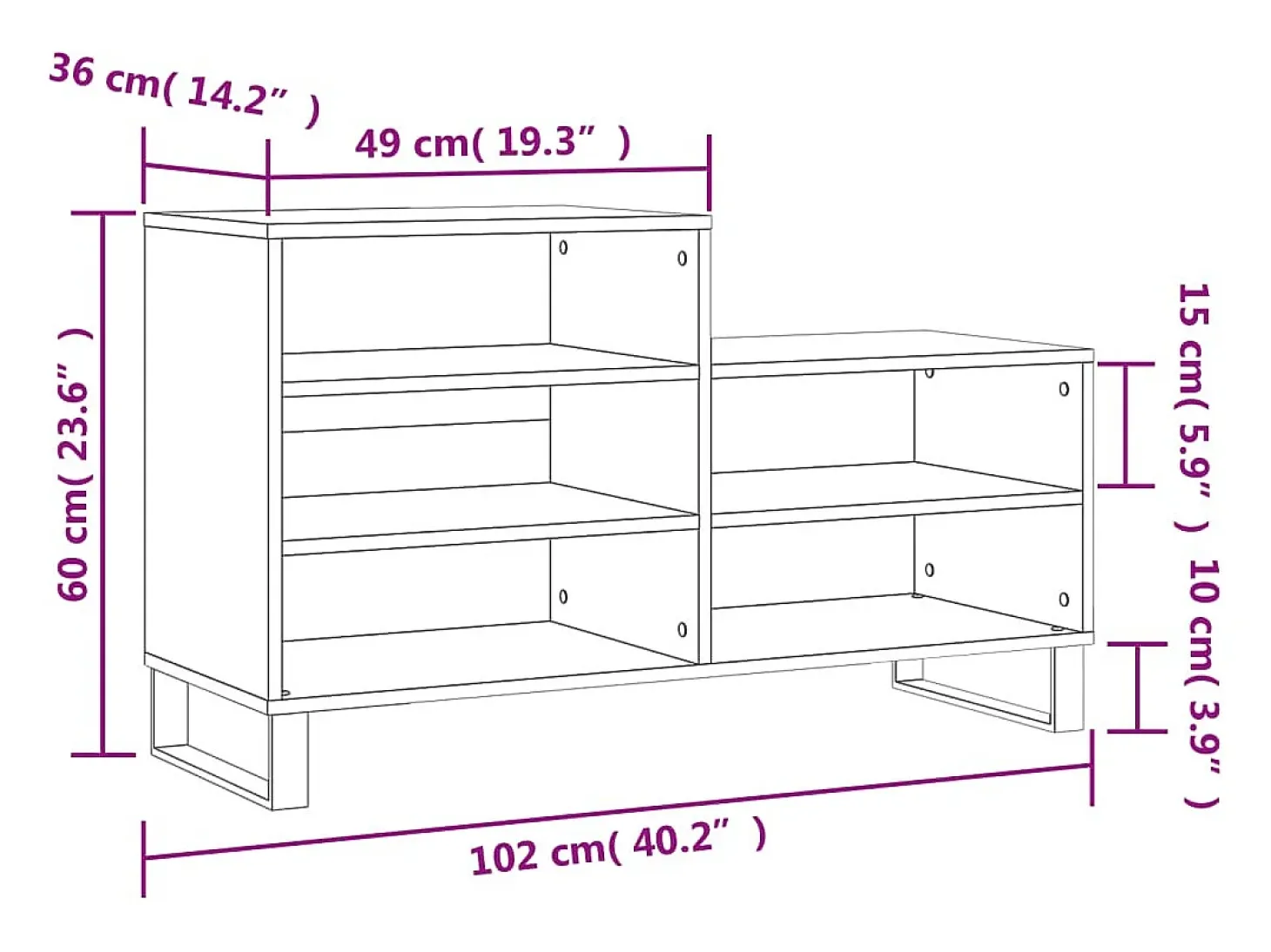 Zapatero negro 102x36x60 cm Madera contrachapada