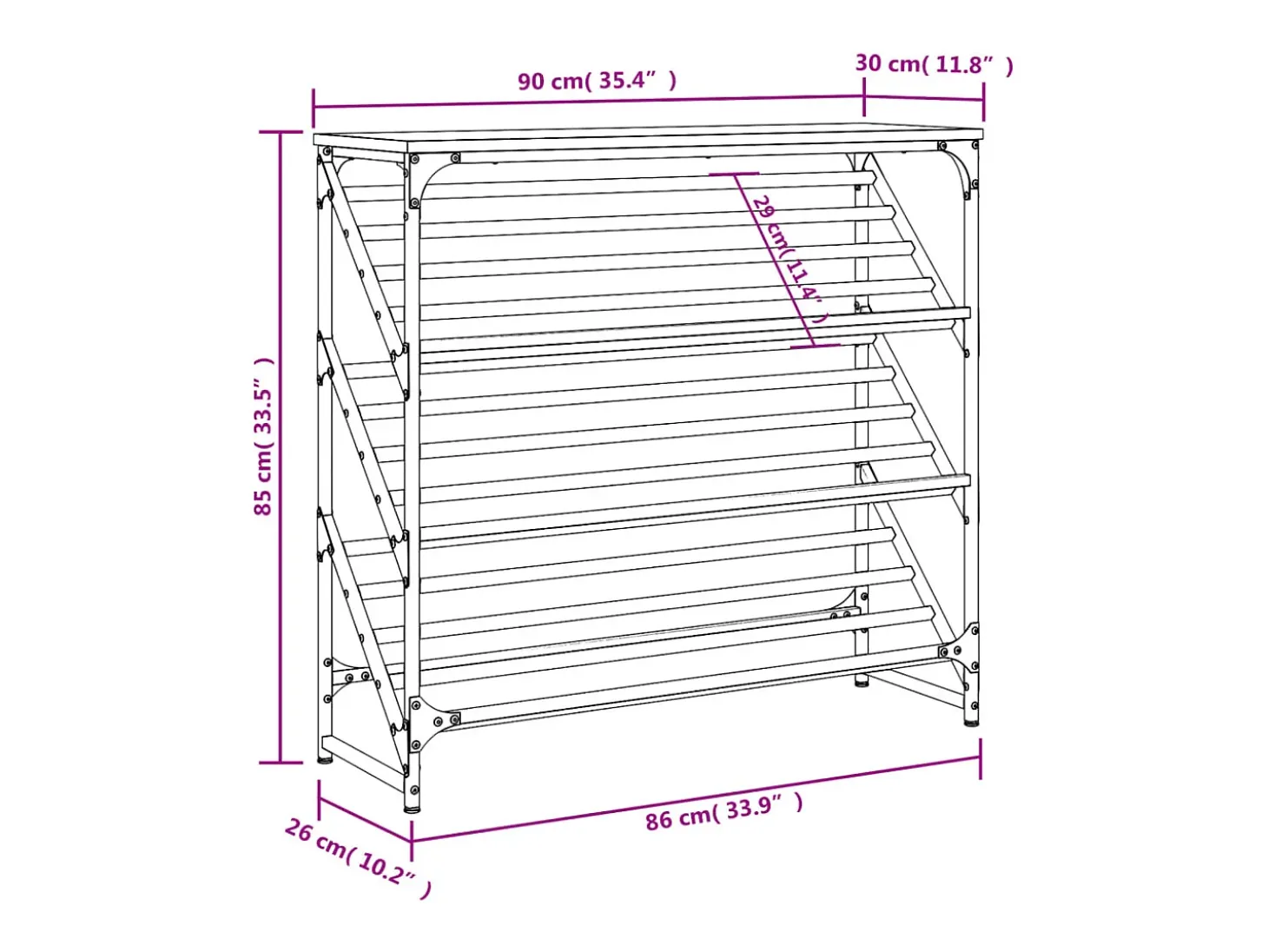 Zapatero negro 90x30x85 cm madera de ingeniería