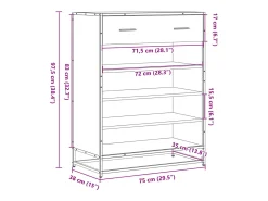 Zapatero negro 75x38x97,5 cm madera contrachapada metal