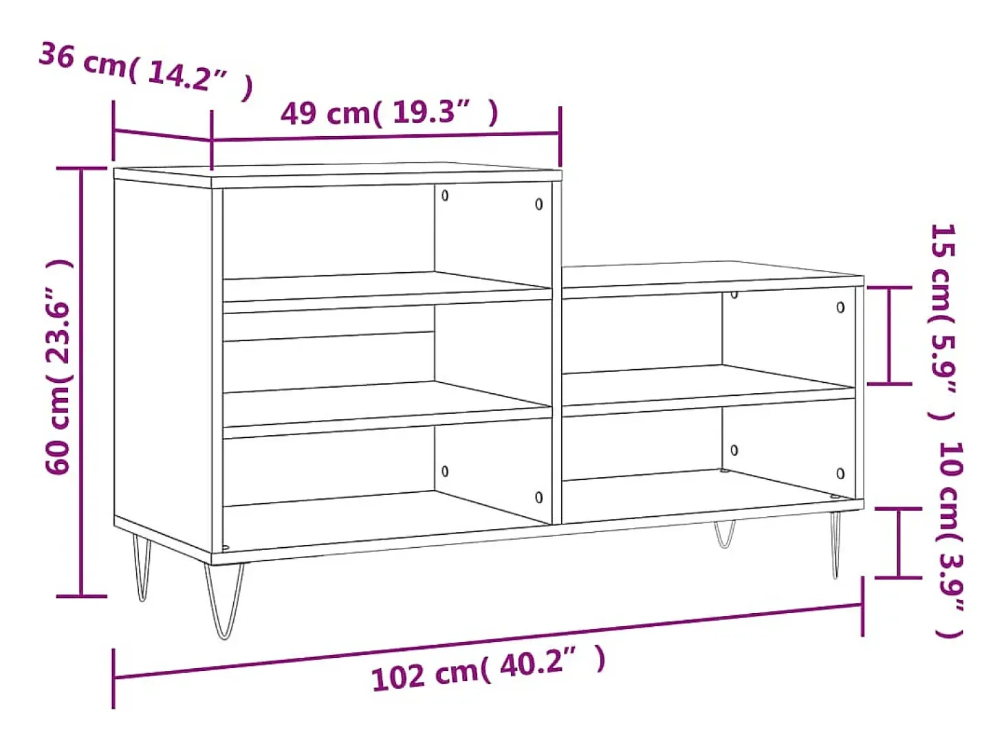 Zapatero negro 102x36x60 cm Madera contrachapada