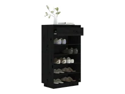 Zapatero negro 60x34x105 cm Madera maciza de pino