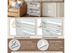Zapatero para entrada - 70 x 30 x 120 cm - con 3 puertas abatibles - MDF - blanco