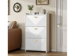 Zapatero para entrada - 70 x 30 x 120 cm - con 3 puertas abatibles - MDF - blanco