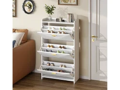 Zapatero para entrada - 70 x 30 x 120 cm - con 3 puertas abatibles - MDF - blanco