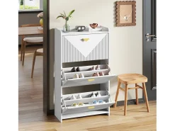 Zapatero para entrada - 70 x 30 x 120 cm - con 3 puertas abatibles - MDF - blanco