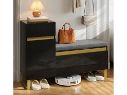 Zapatero para entrada - 120 x 35 x 85 cm - con 2 puertas + 1 cajón + banco - MDF - negro