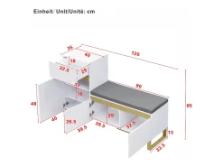 Zapatero para entrada - 120 x 35 x 85 cm - con 2 puertas + 1 cajón + banco - MDF - blanco