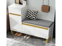 Zapatero para entrada - 120 x 35 x 85 cm - con 2 puertas + 1 cajón + banco - MDF - blanco