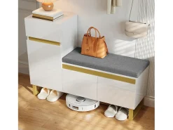 Zapatero para entrada - 120 x 35 x 85 cm - con 2 puertas + 1 cajón + banco - MDF - blanco