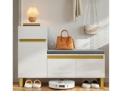 Zapatero para entrada - 120 x 35 x 85 cm - con 2 puertas + 1 cajón + banco - MDF - blanco