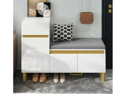 Zapatero para entrada - 120 x 35 x 85 cm - con 2 puertas + 1 cajón + banco - MDF - blanco