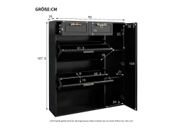 Zapatero plegable - 95 x 24 x 107,5 cm - con estantes ajustables + 2 cajones + 1 puerta - aglomerado + MDF + metal - negro