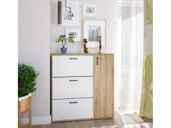 Zapatero Recibidor 4 Puertas, Capacidad 24 Pares Roble Nodi/Blanco 105x112x24 cm