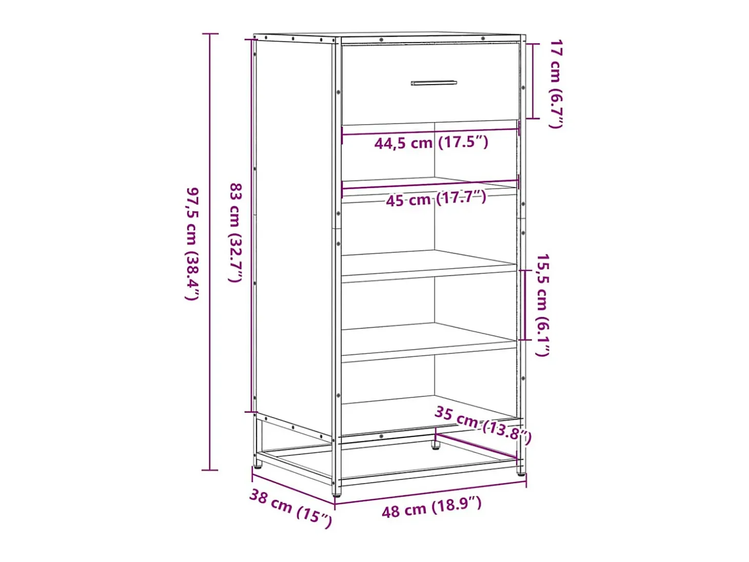 Zapatero roble ahumado 48x38x97,5 cm madera de ingeniería